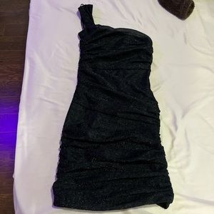 1 strap black sparkly dress
